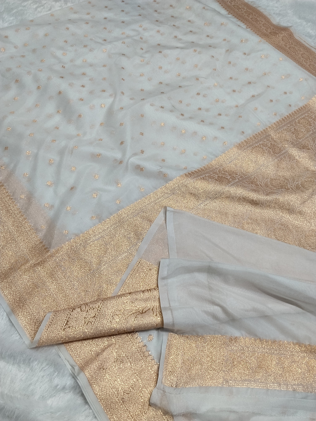 Cream Colour Banarasi Khaddi Georgette Saree