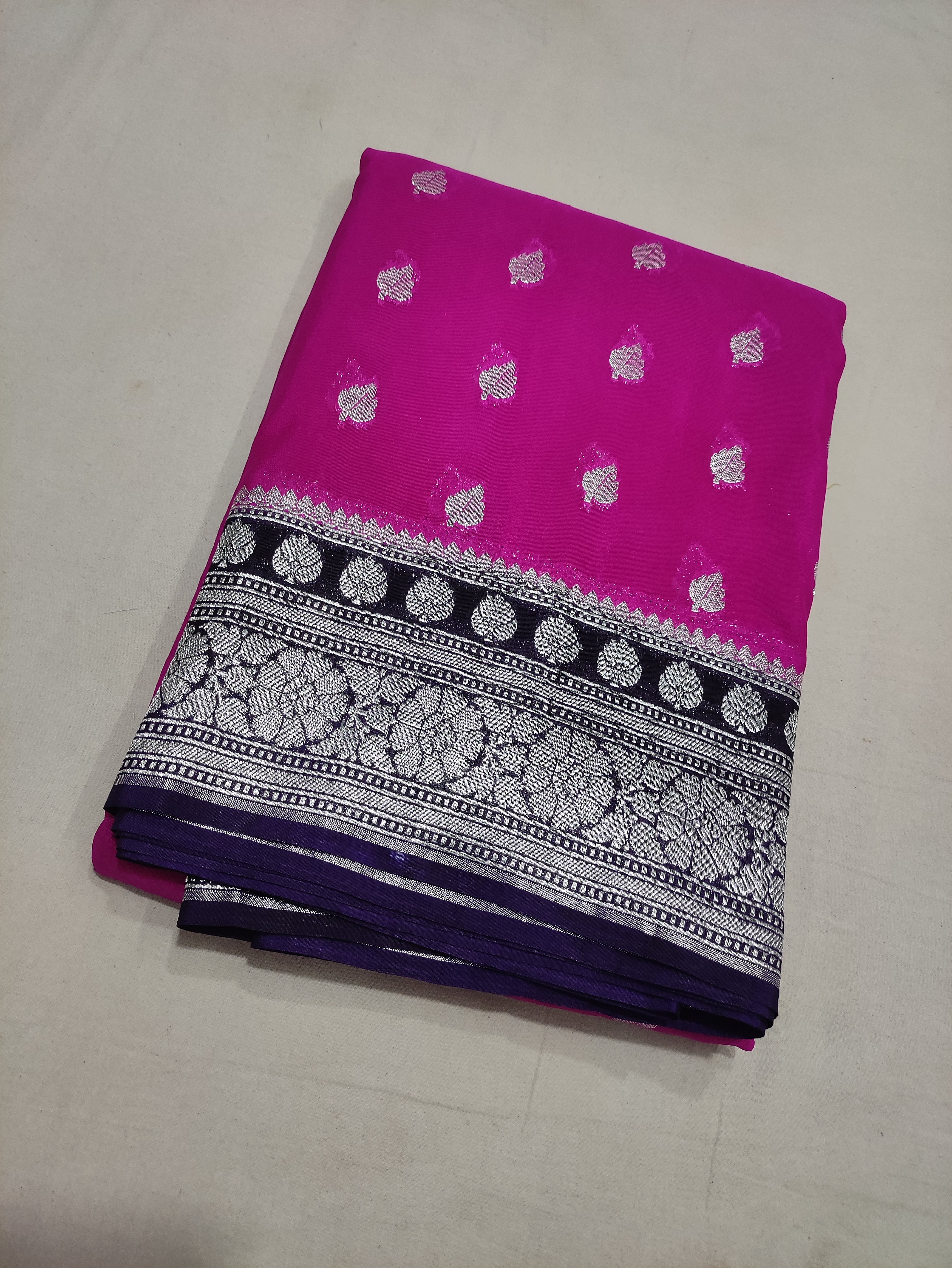 Purple And Navy Blue Colour Zari Buti Georgette Saree