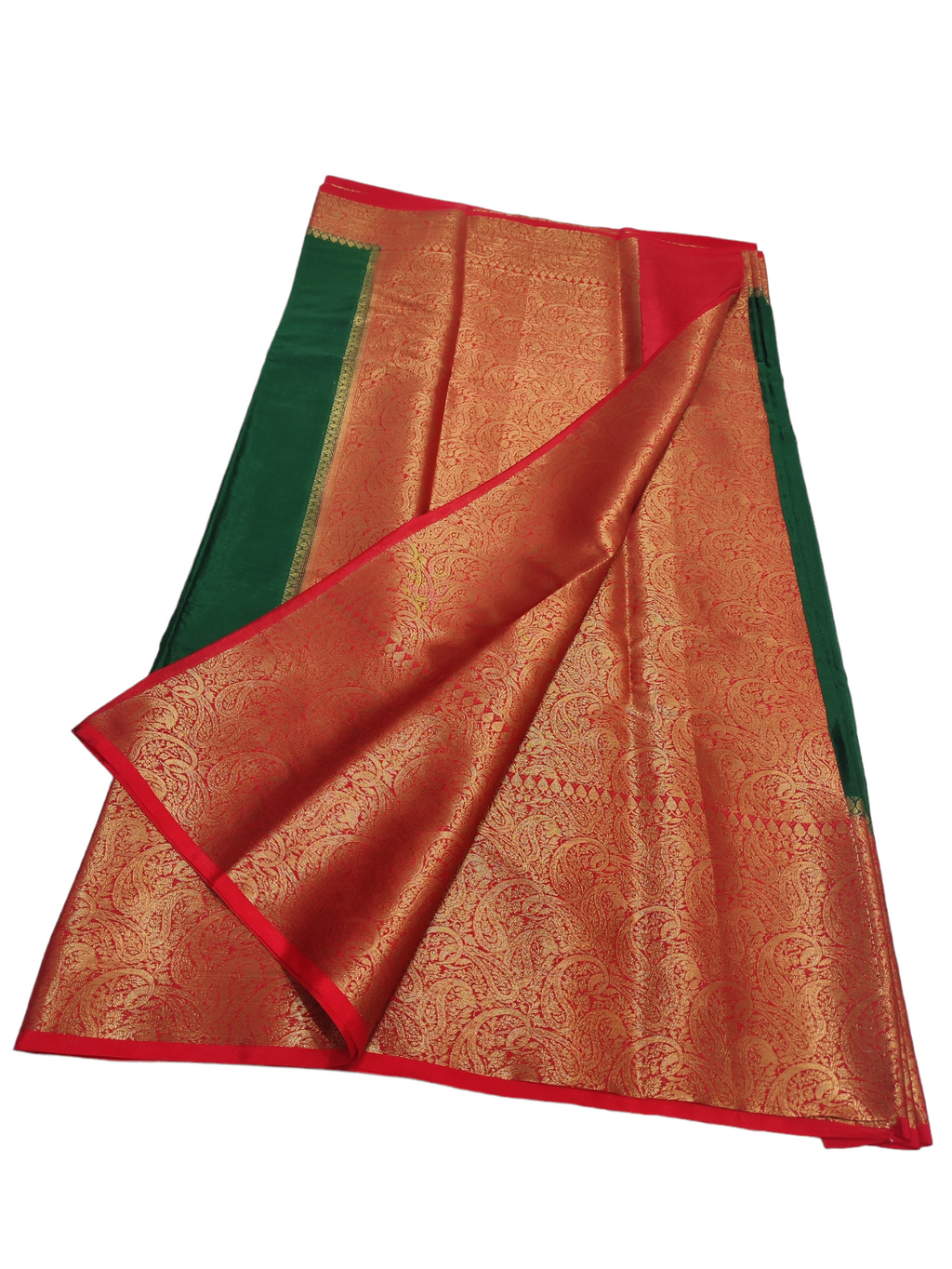 Bottle Green And Red Colour Plain Body Warm Silk Saree