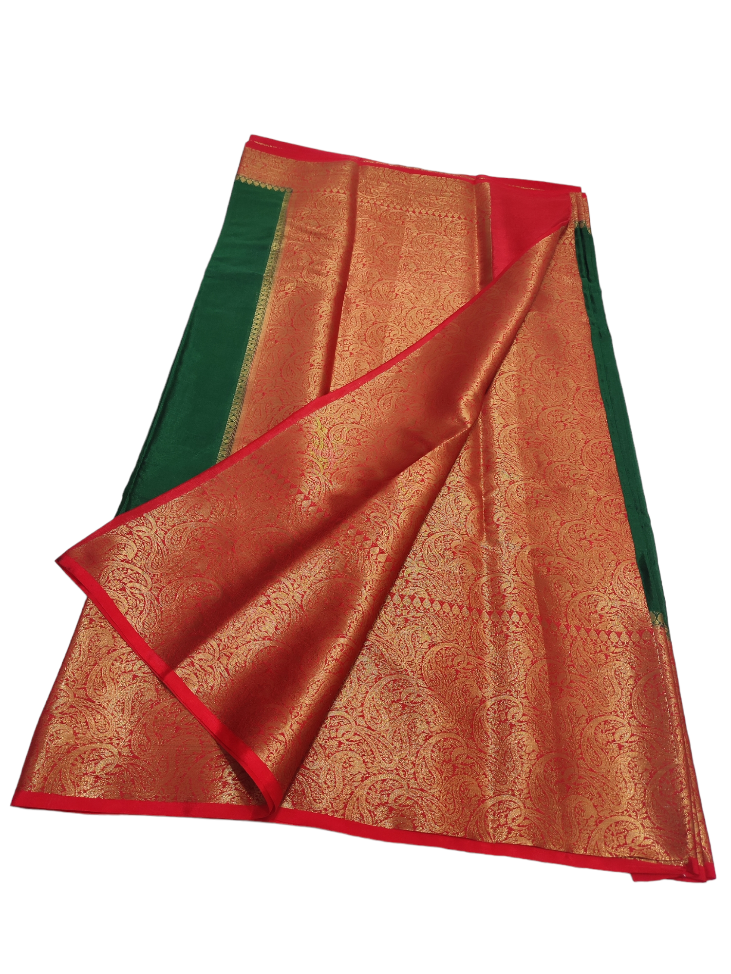 Bottle Green And Red Colour Plain Body Warm Silk Saree