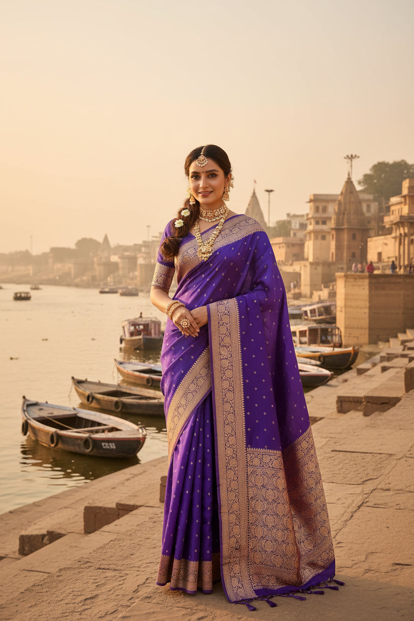 Violet Colour Zari Buti Khaddi Georgette Saree