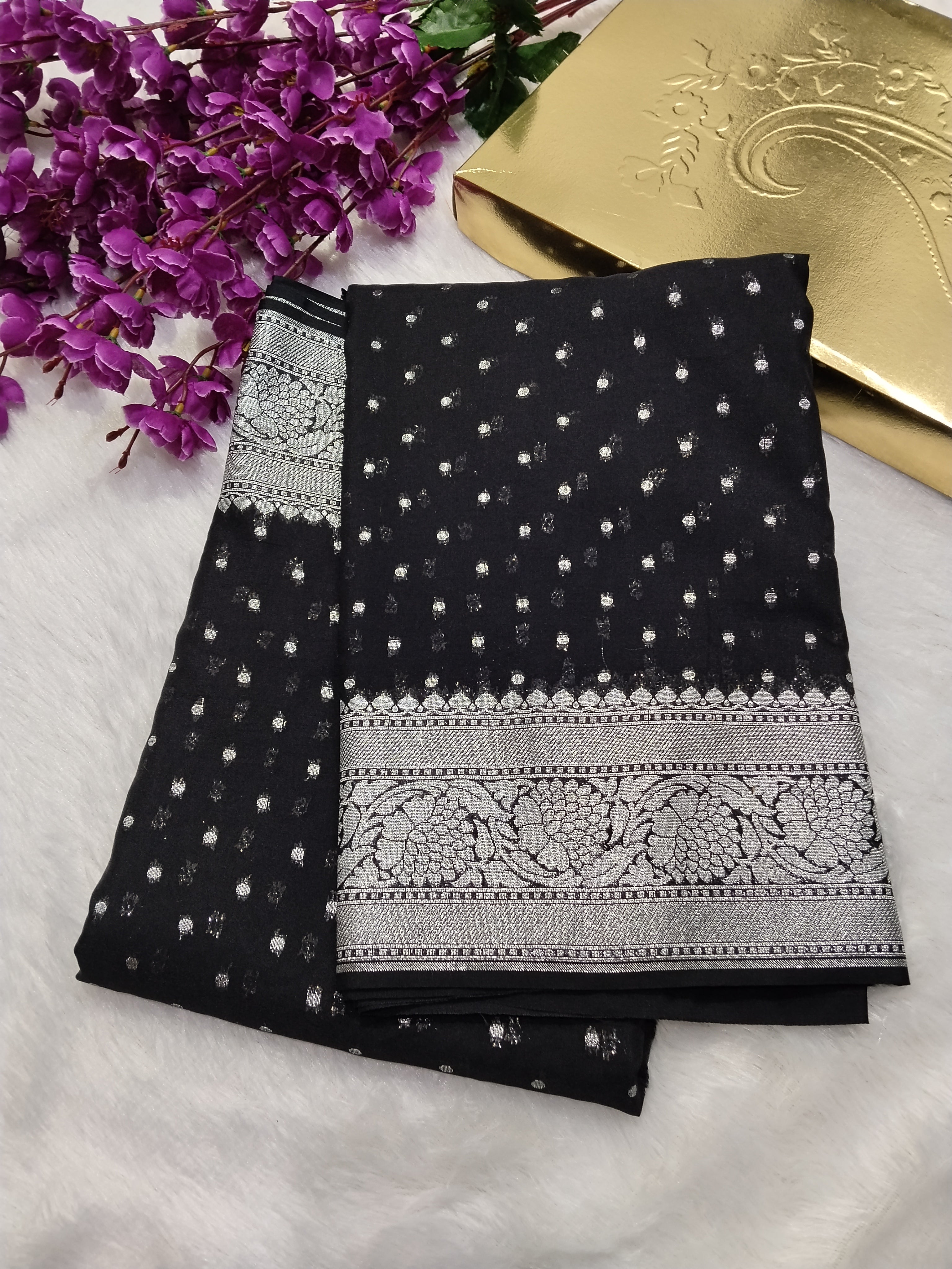 Jet Black Colour Banarasi Khaddi Georgette Saree