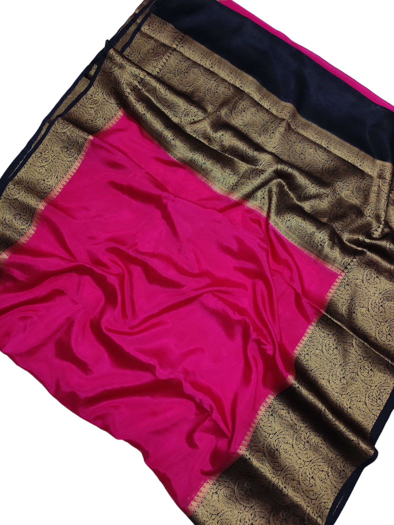 Pink And Black Colour Plain Body Warm Silk Saree