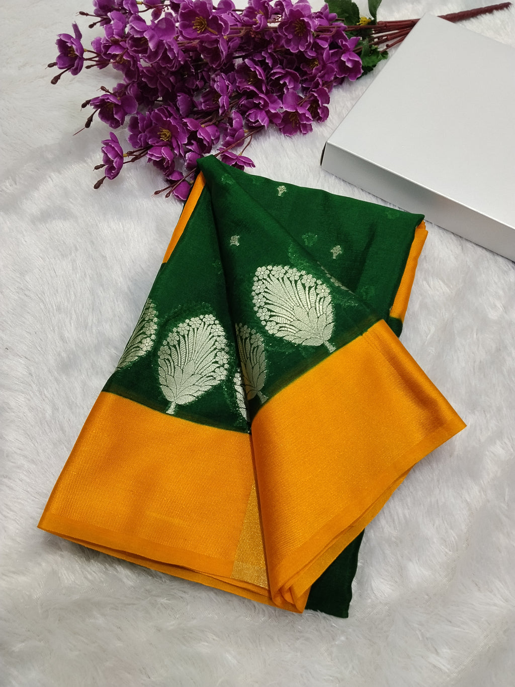 Bottle Green Colour And Yellow Party Wear Soft Warm Silk Saree