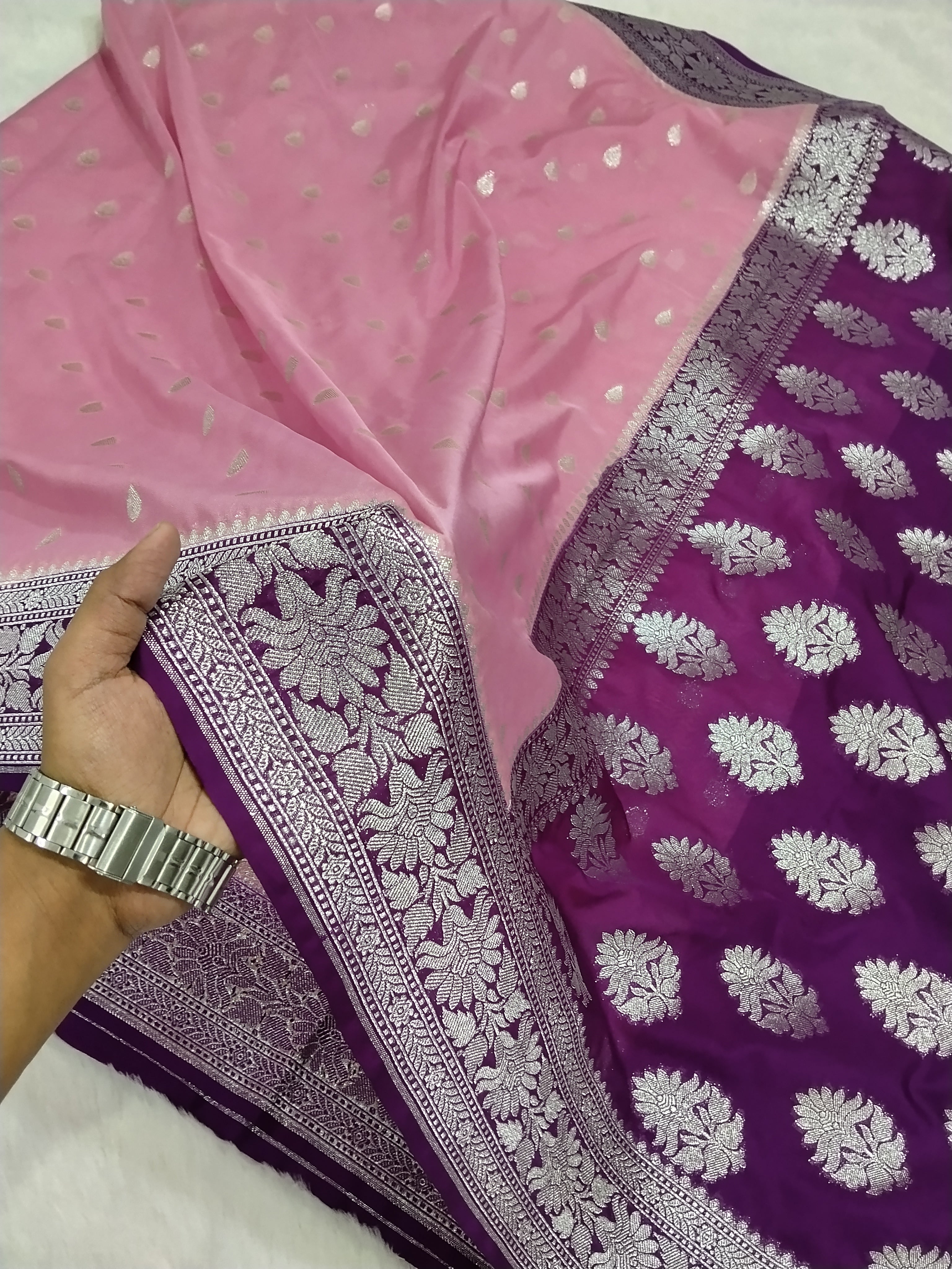 Light Pink And Purple Colour Zari Buti Khaddi Georgette Saree