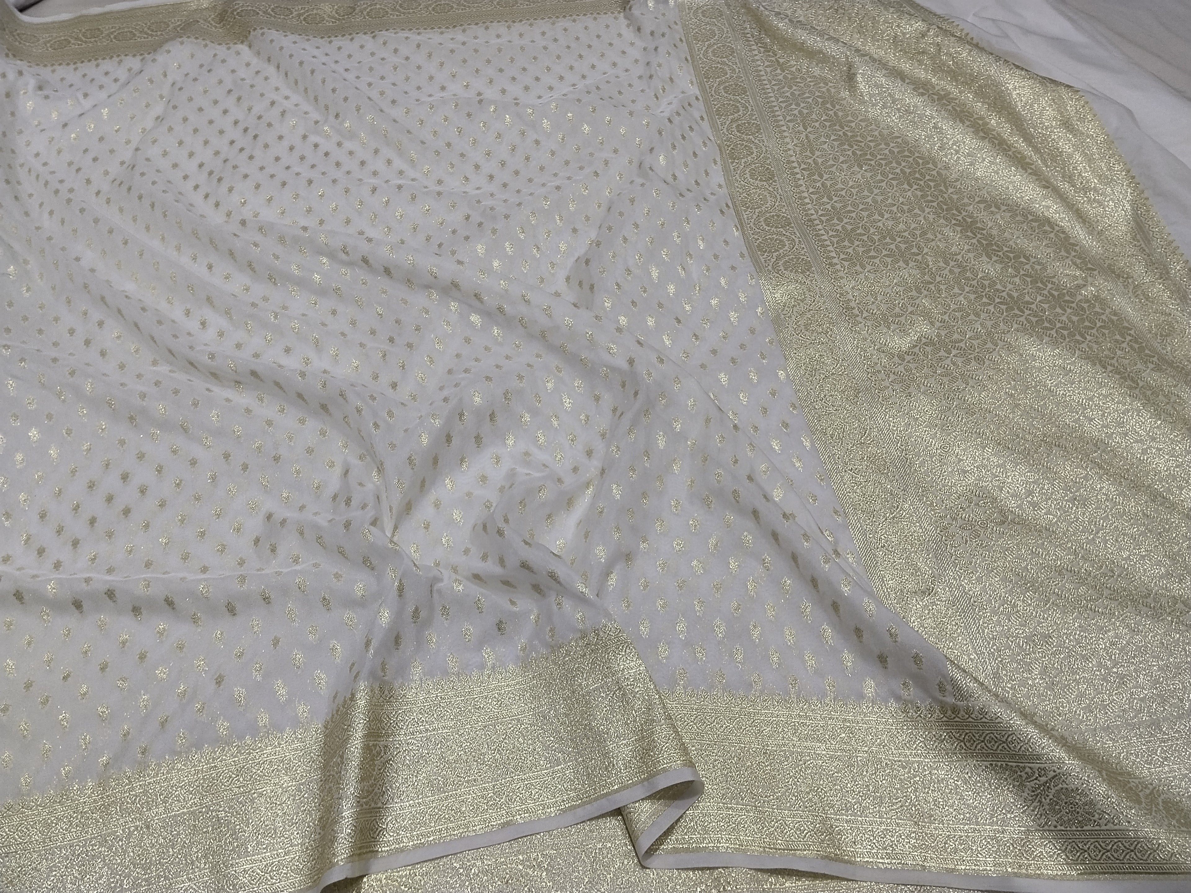 Cream Colour Banarasi Semi Georgette Saree