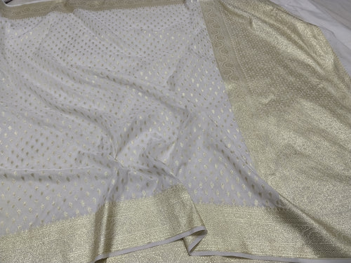 Cream Colour Banarasi Semi Georgette Saree