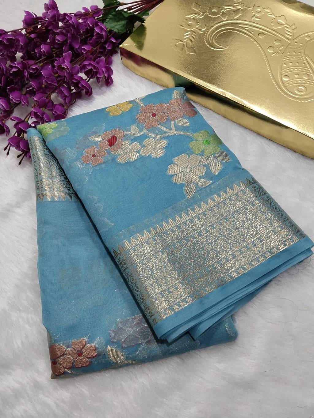 Light Blue Color Viral Banarasi Khaddi Georgette Saree
