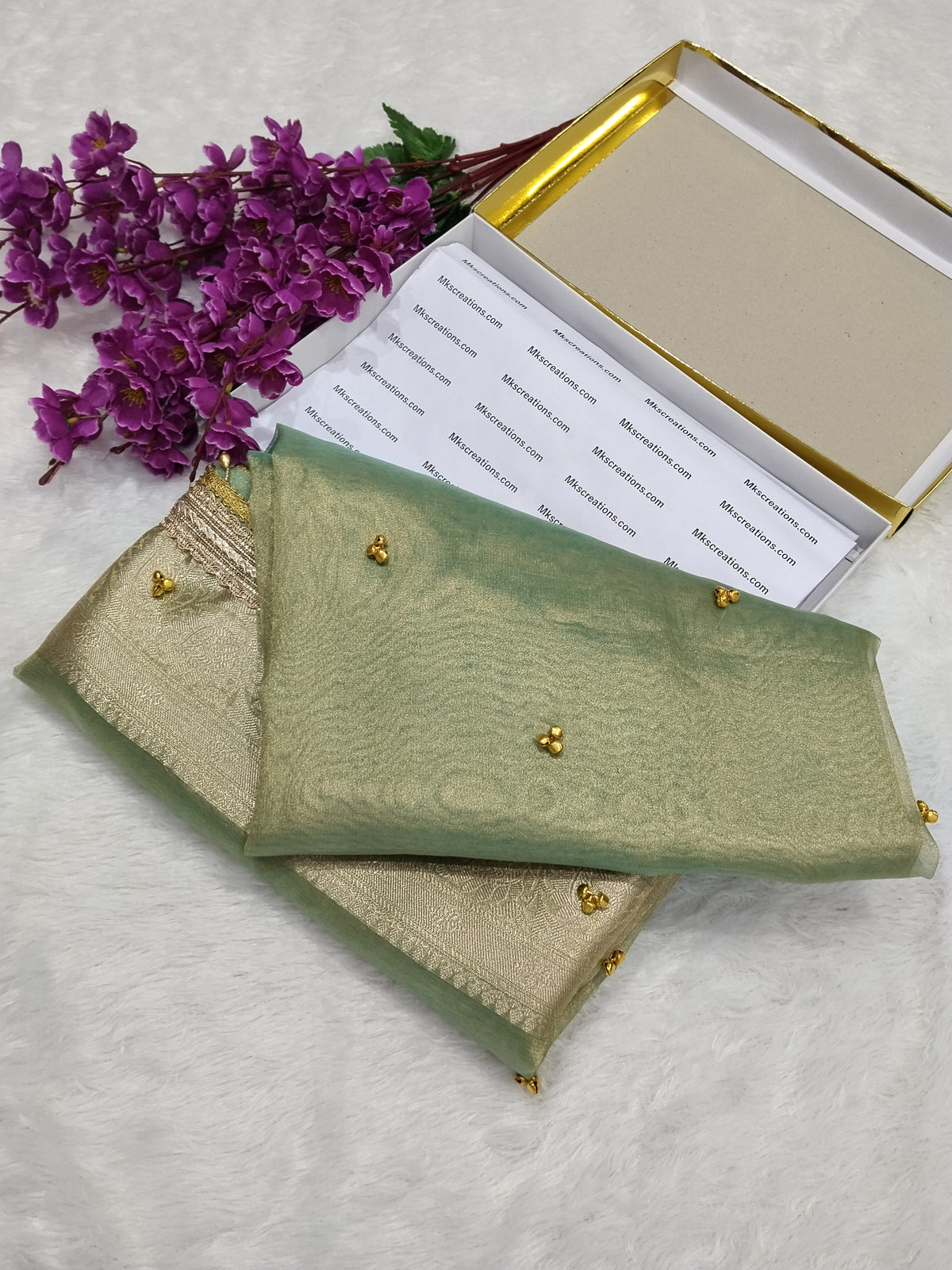 Viral Ghungroo Saree Light Sea Green Colour Tissue Plain Body Saree With Ghungroo And Gota Patti Work