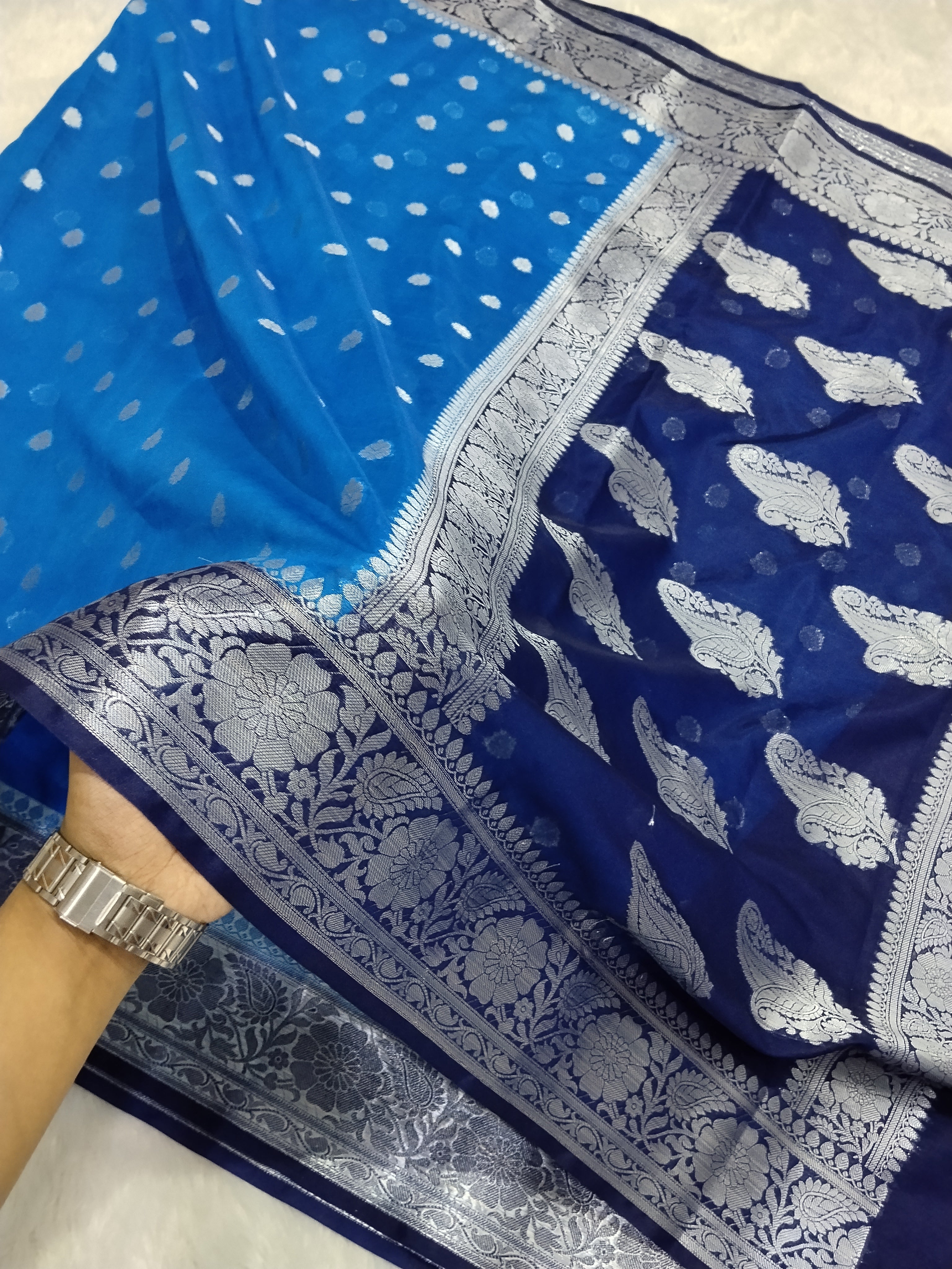 Blue Colour Zari Buti Khaddi Georgette Saree