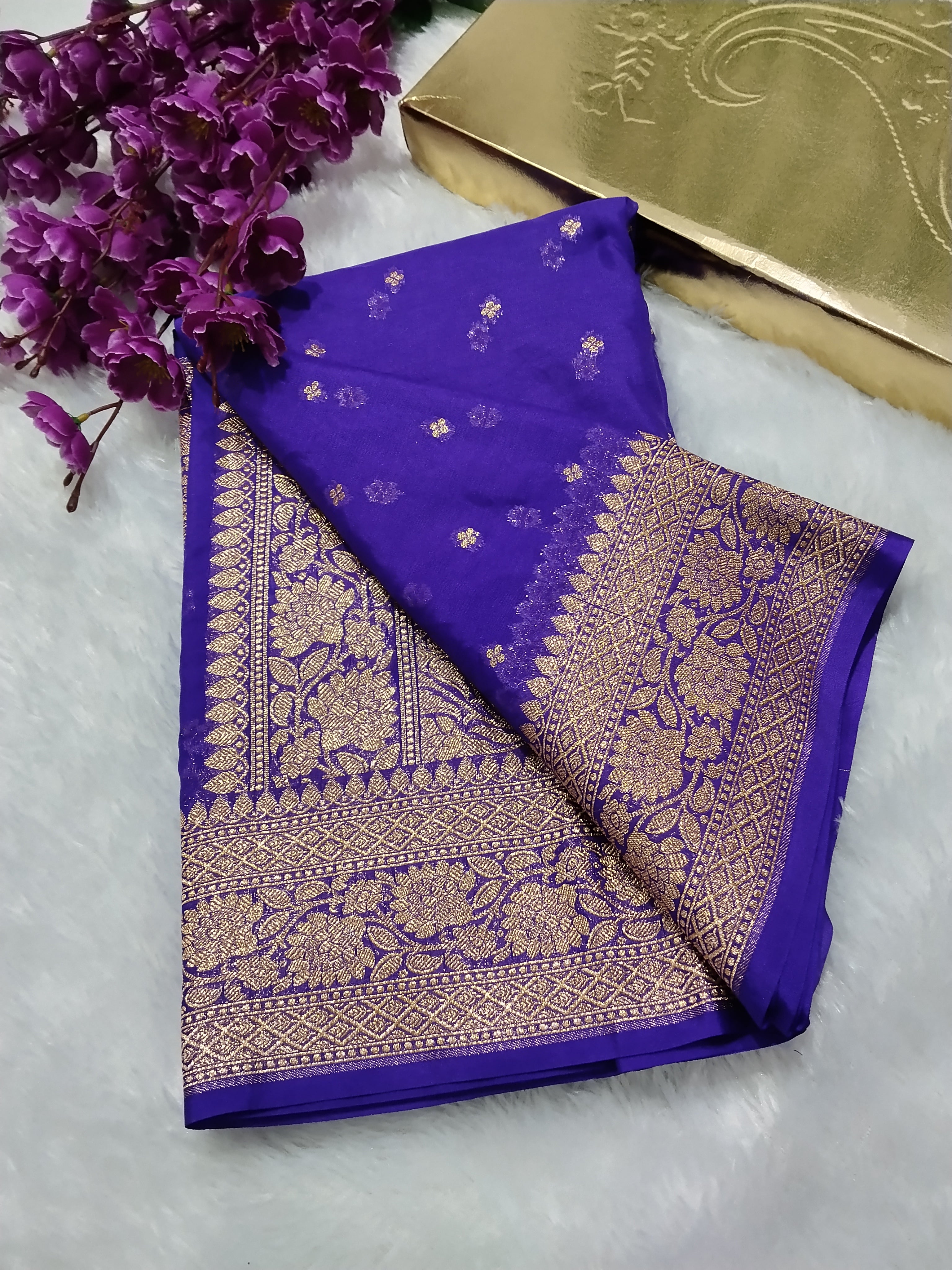 Violet Colour Zari Buti Khaddi Georgette Saree
