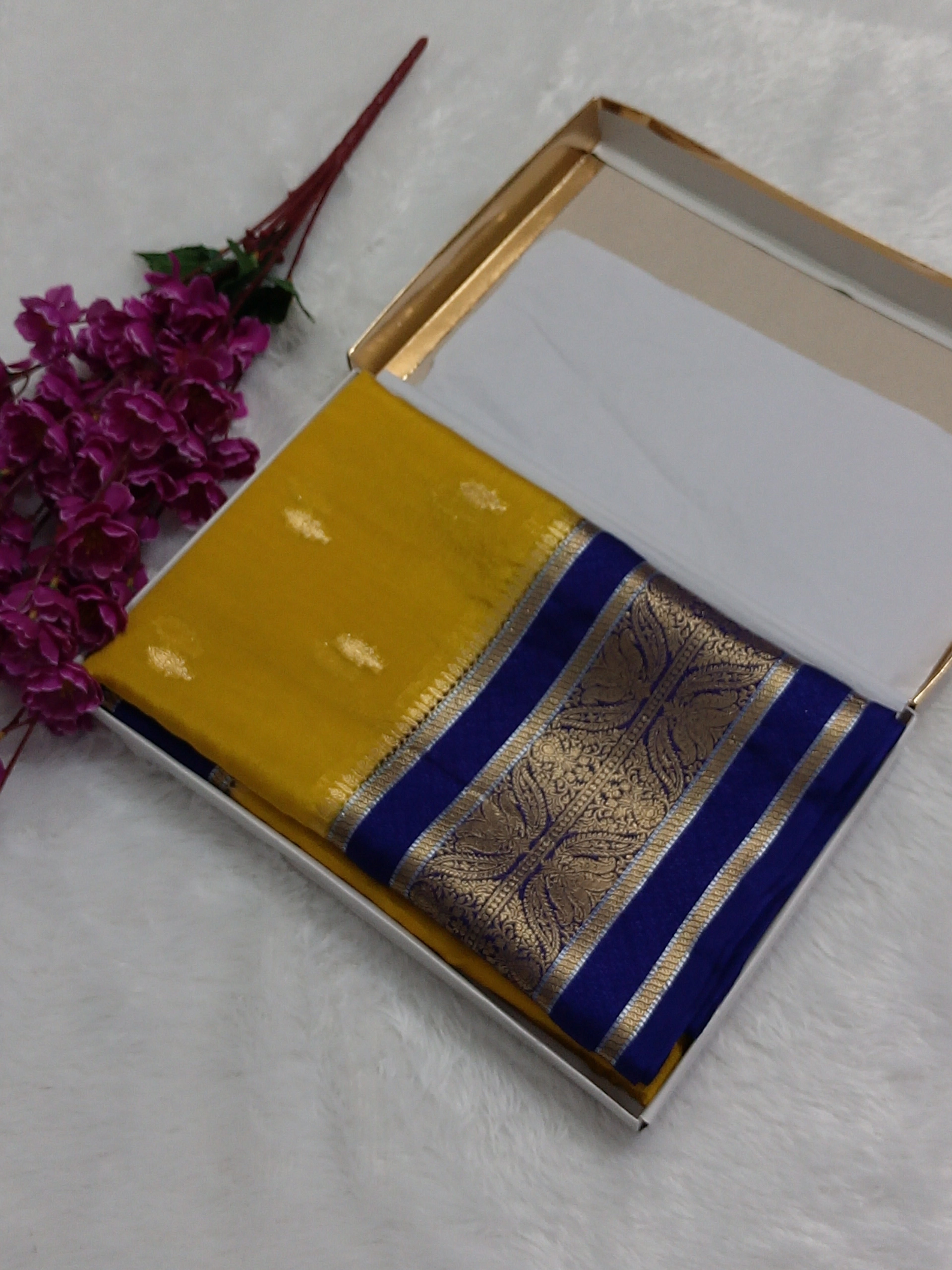 Gold And Blue Colour Zari Buti Warm Silk Saree