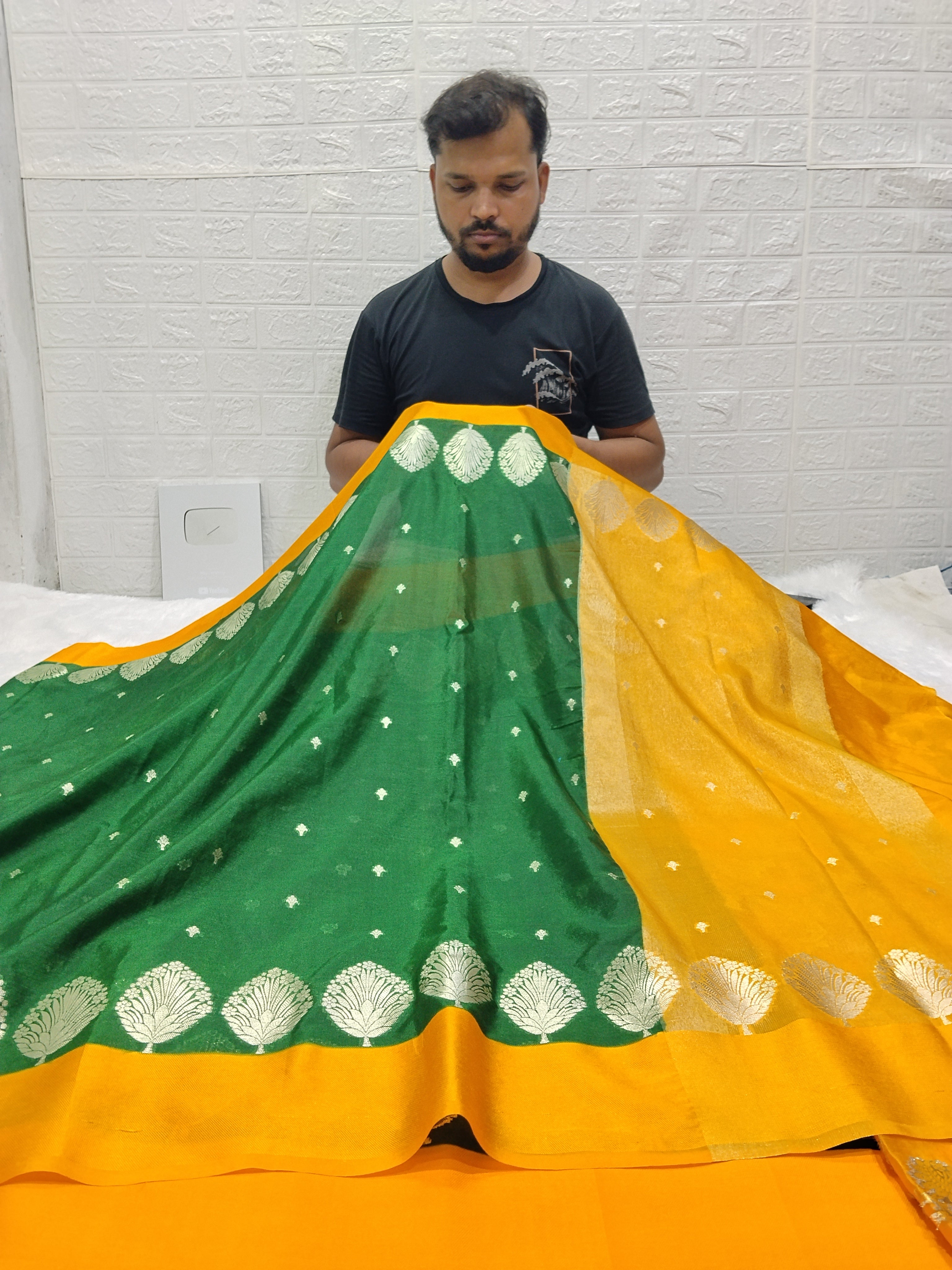 Bottle Green Colour And Yellow Party Wear Soft Warm Silk Saree