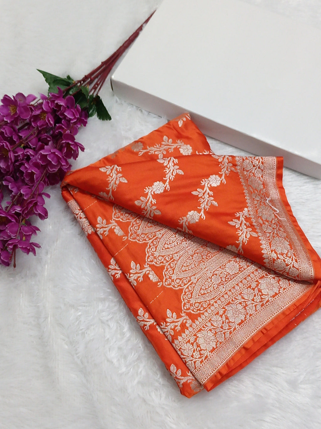 Fanta Orange Wedding Banarasi Mashru Silk Saree