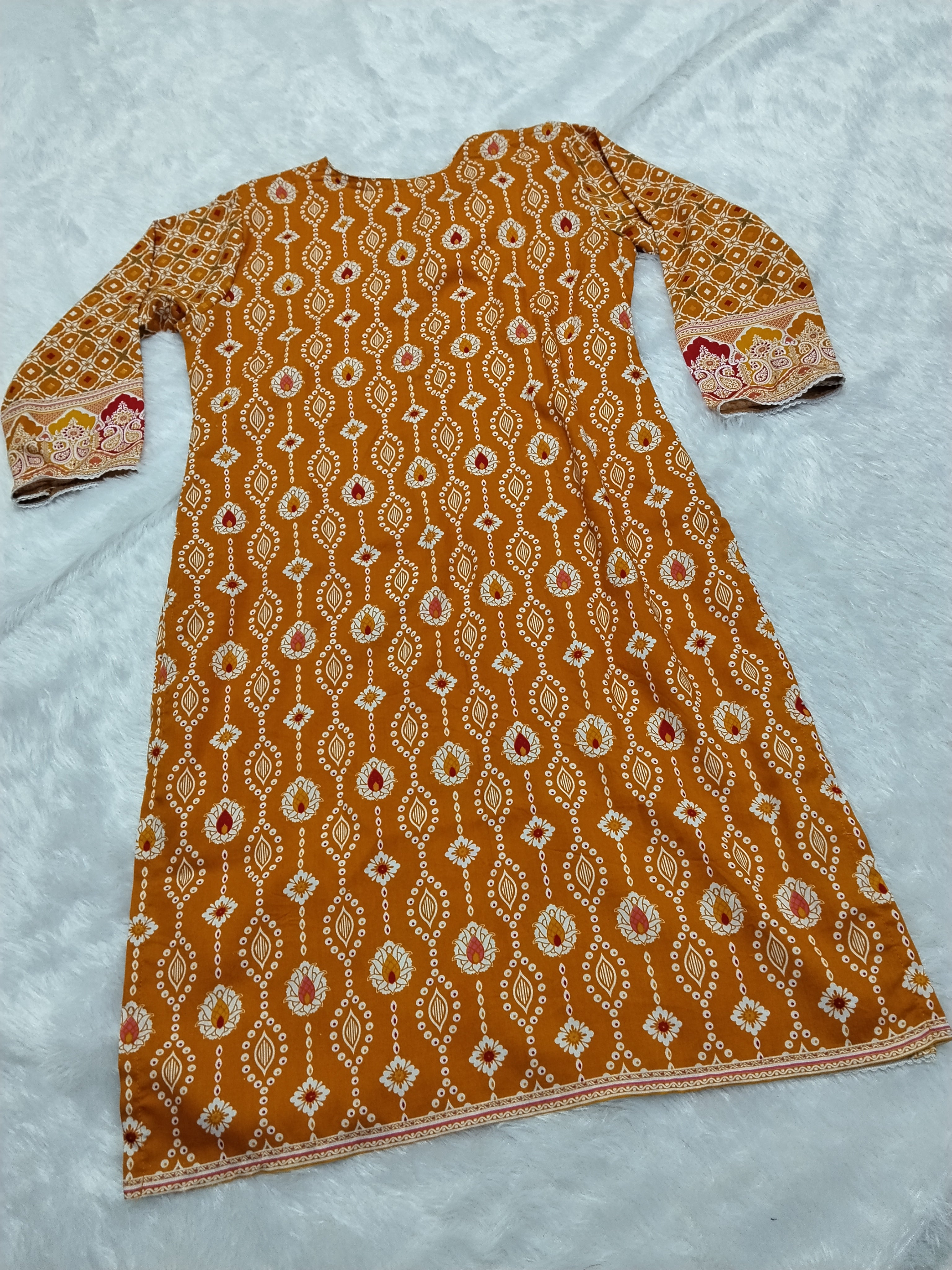 Mustard Yellow Fancy Designer Printed Rayon Kurti By Mks Creations