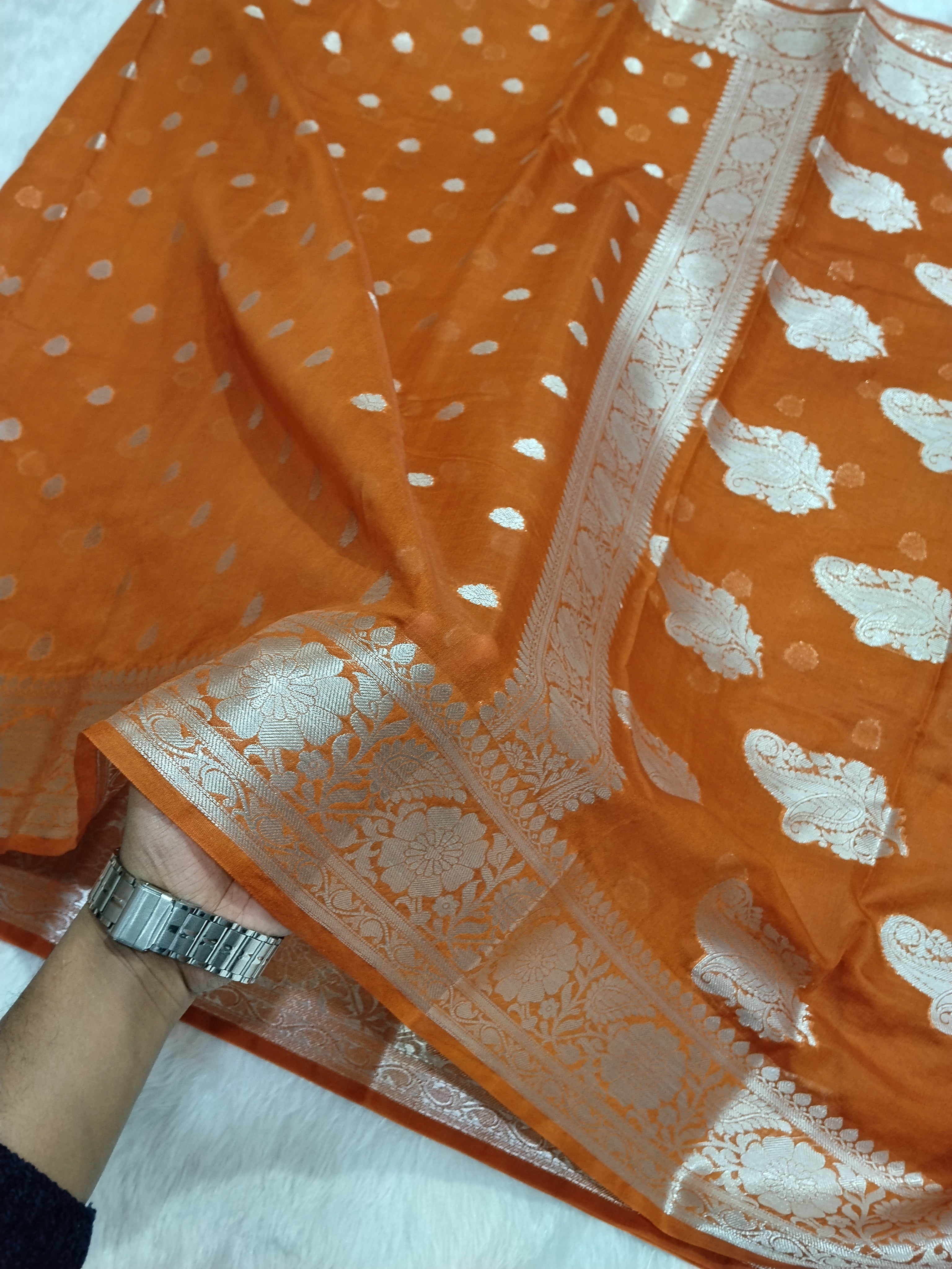 Yellow Mustard Colour Silver Zari Khaddi Georgette Saree