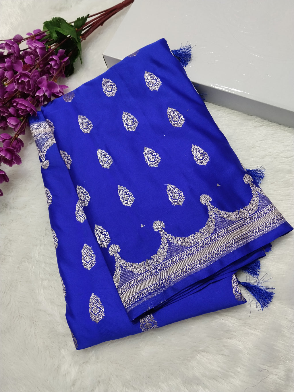 Royal Blue Colour Banarasi Mashru Silk Saree With Buta Design