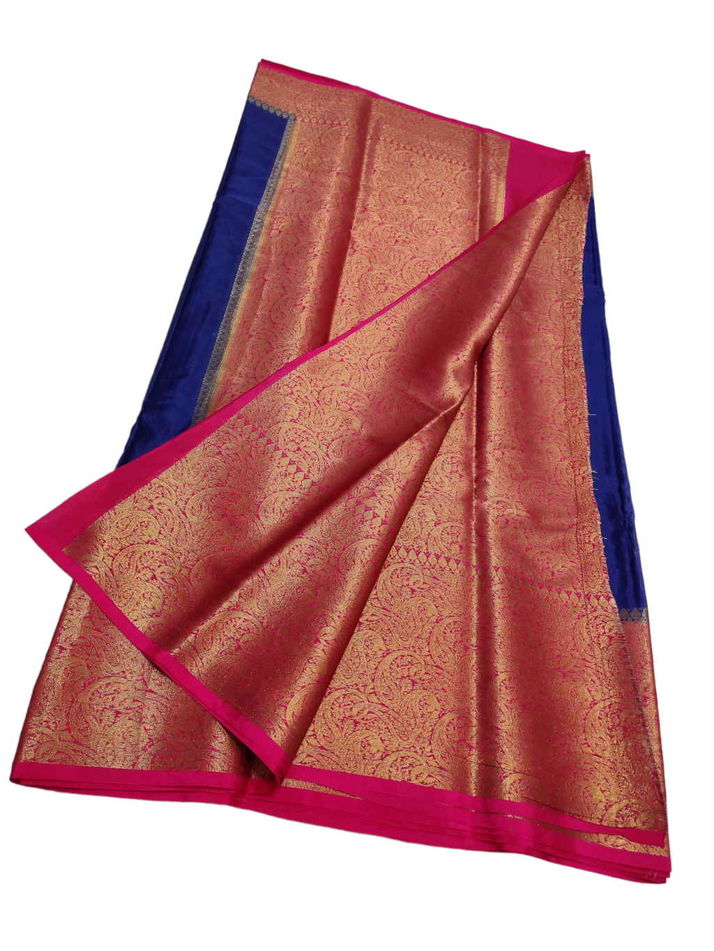 Blue And Pink Colour Plain Body Warm Silk Saree