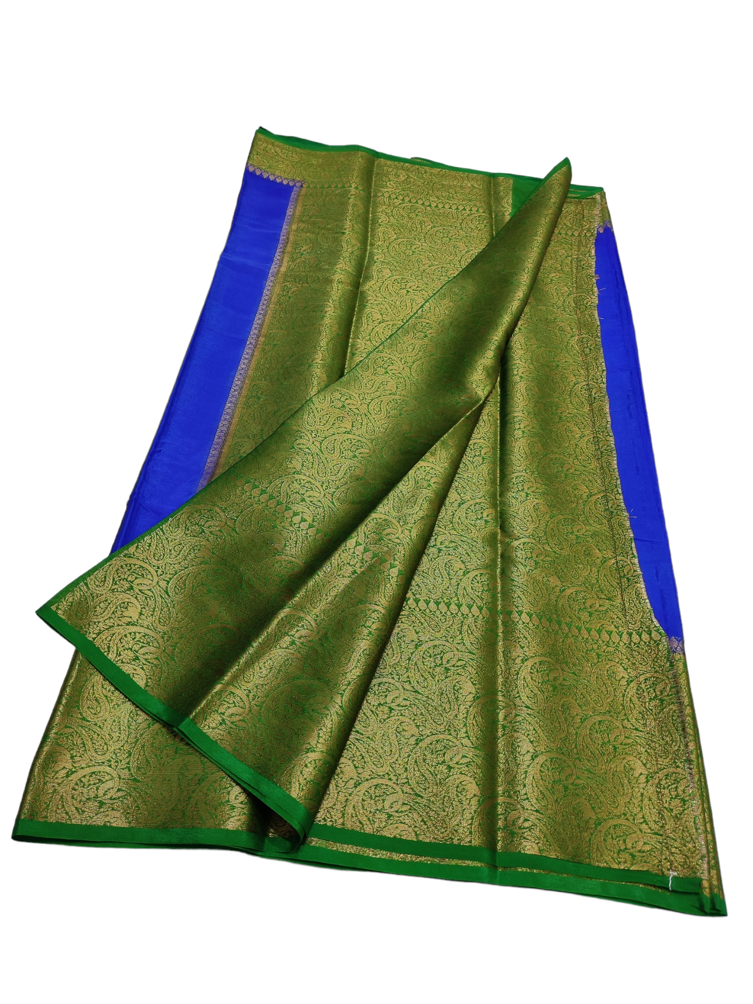 Blue And Green Colour Plain Body Warm Silk Saree