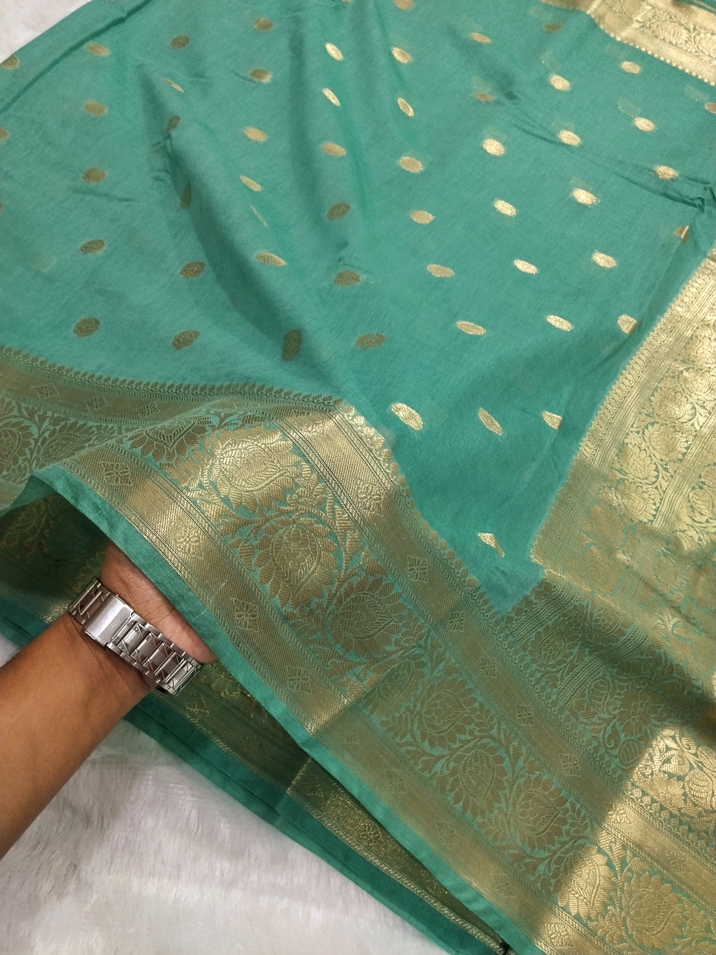 Dark Sea Green Colour Banarasi Fancy Cotton Saree With Brocade Blouse