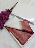 Red And White Pooja Special Banarasi Soft Silk Saree