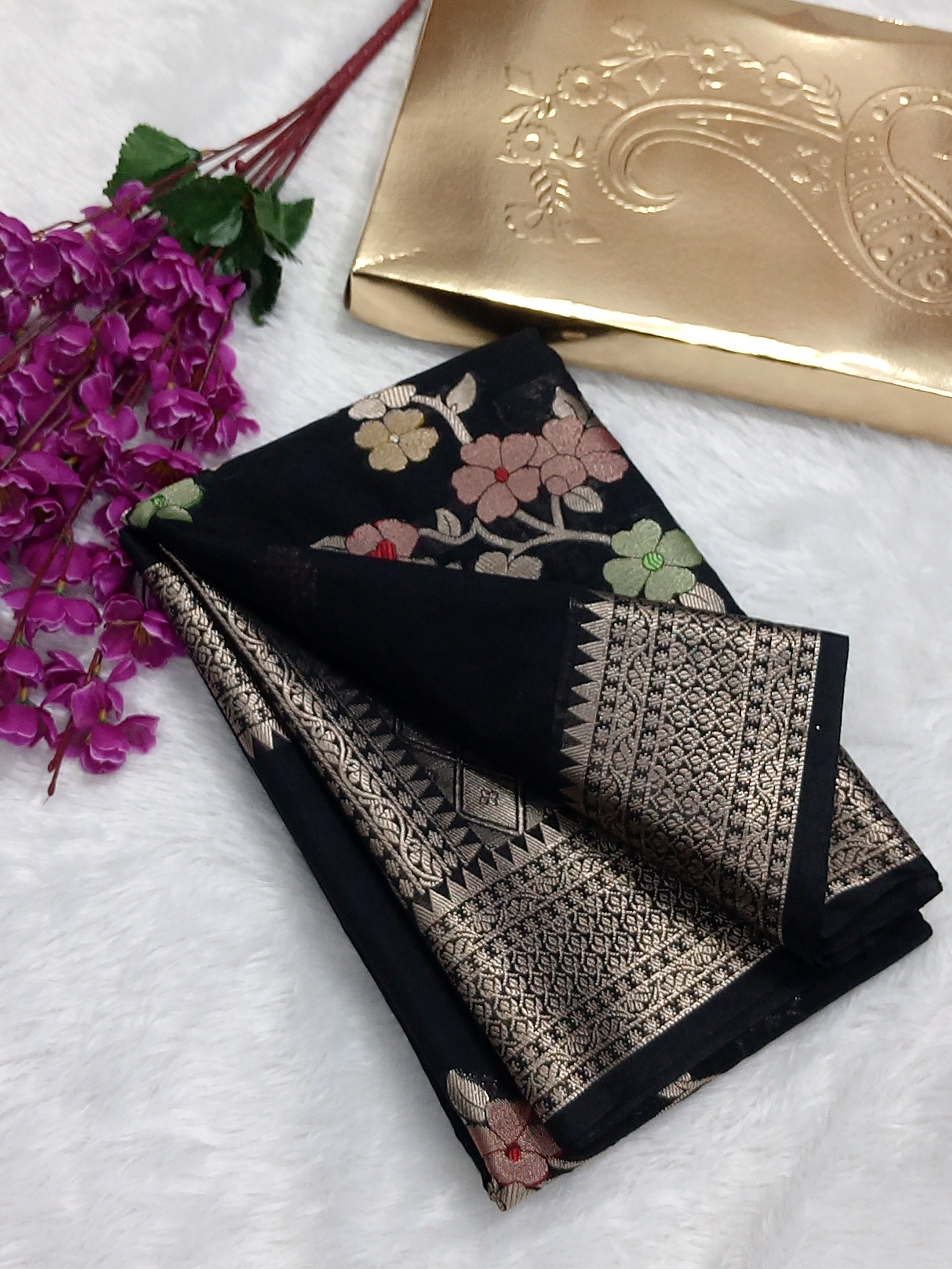 Jet Black Viral Banarasi Khaddi Georgette Saree
