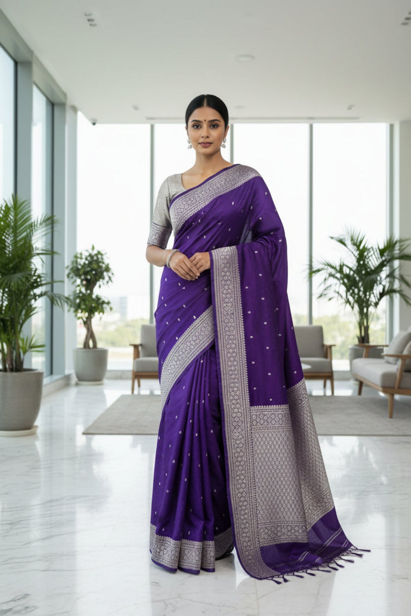 Violet Colour Banarasi Mashru Silk Saree With Brocade Design
