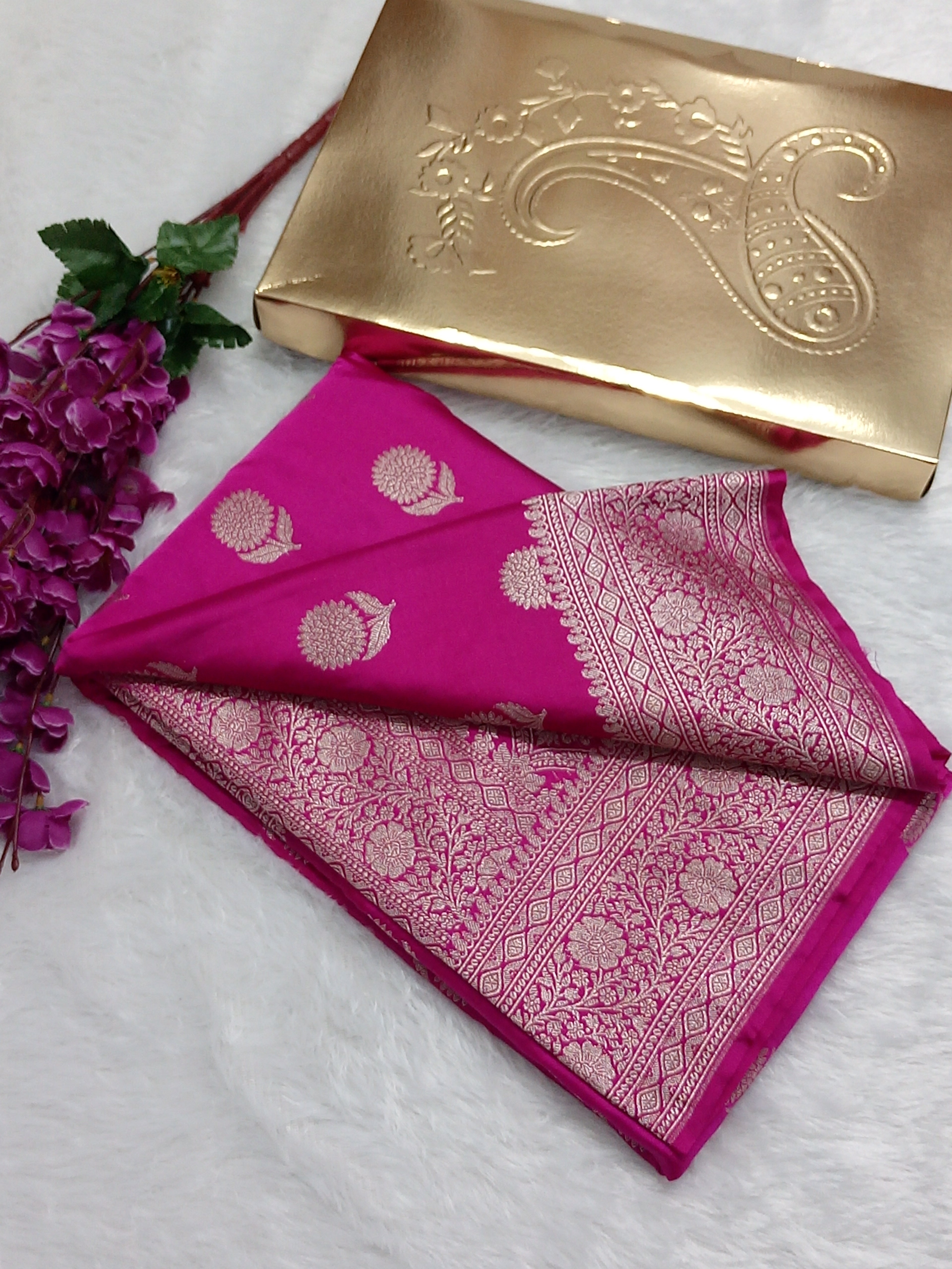 Dark Pink Colour Wedding Banarasi Mashru Silk Saree