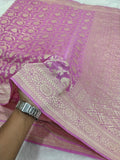 Pink Colour Handloom Pure Banarasi Khaddi Georgette Saree Water Zari