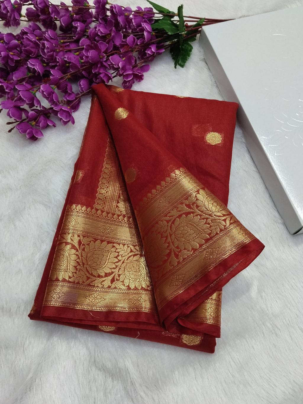Maroon Colour Banarasi Fancy Cotton Saree With Brocade Blouse