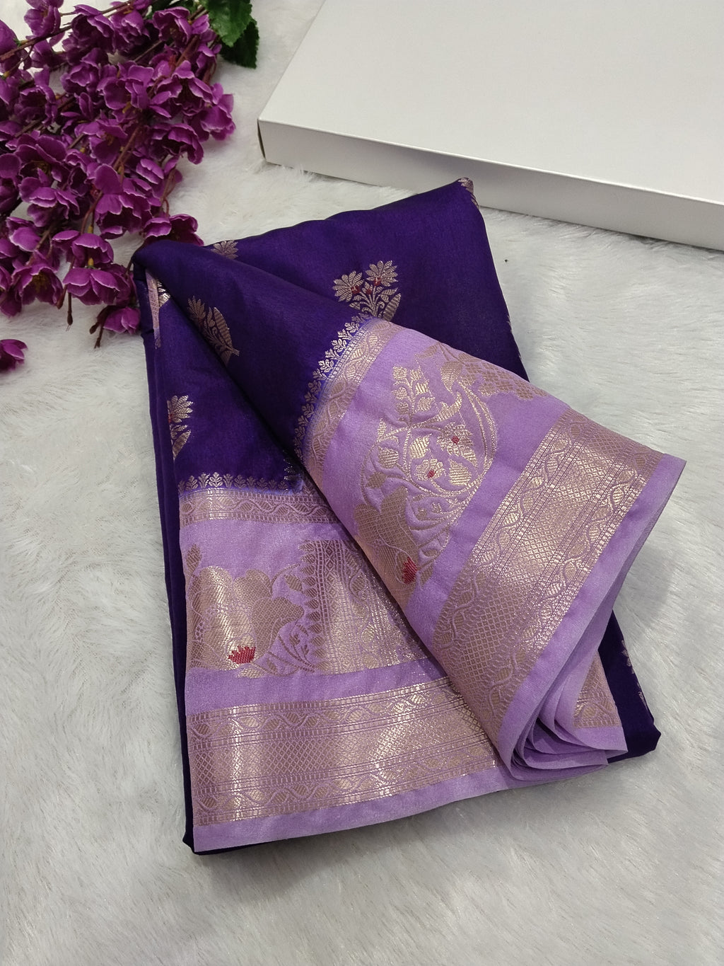 Purple And Pink Colour Kanjivaram Border Moonga Silk Saree With Buti Work