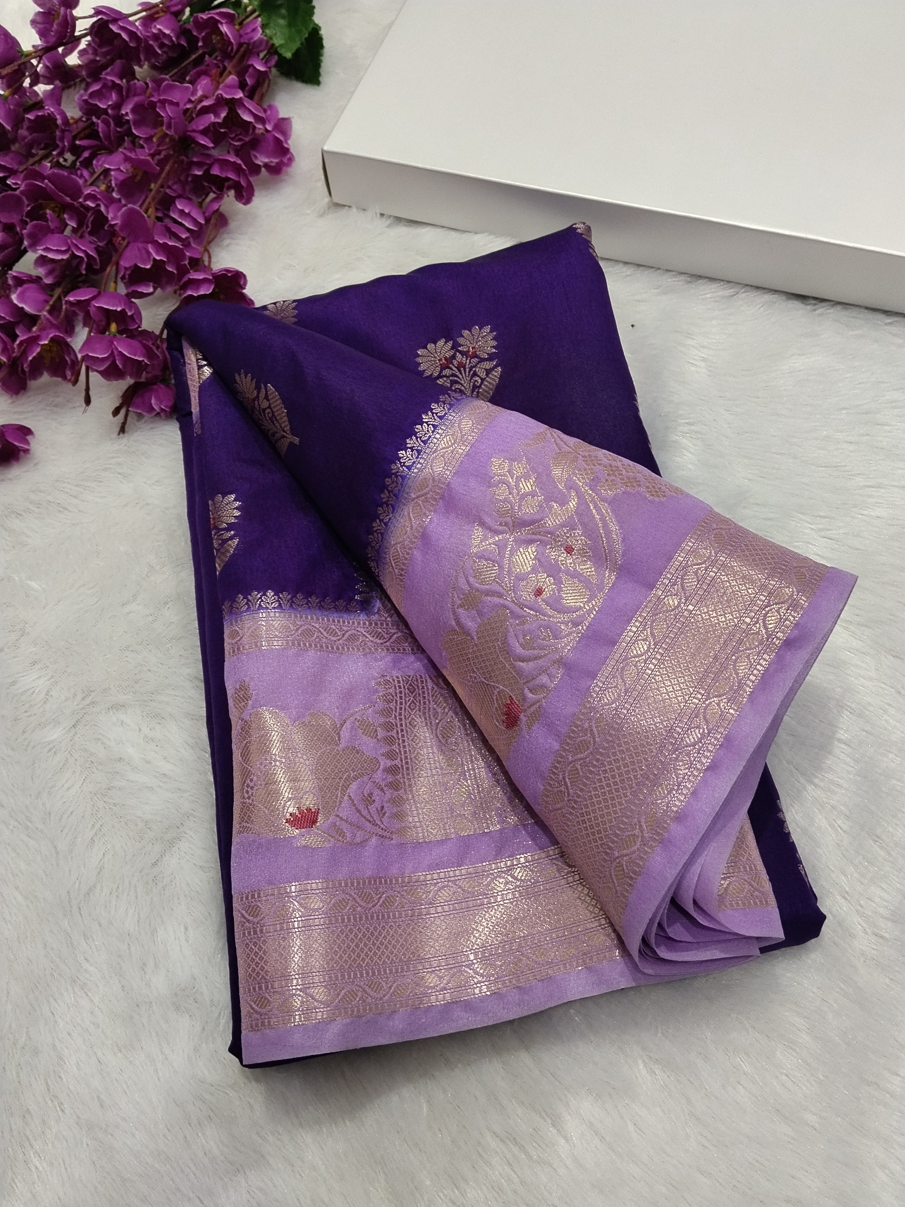 Purple And Pink Colour Kanjivaram Border Moonga Silk Saree With Buti Work